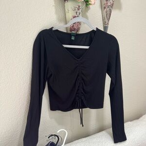 Wild Fable Black Ruched Long Sleeve Top